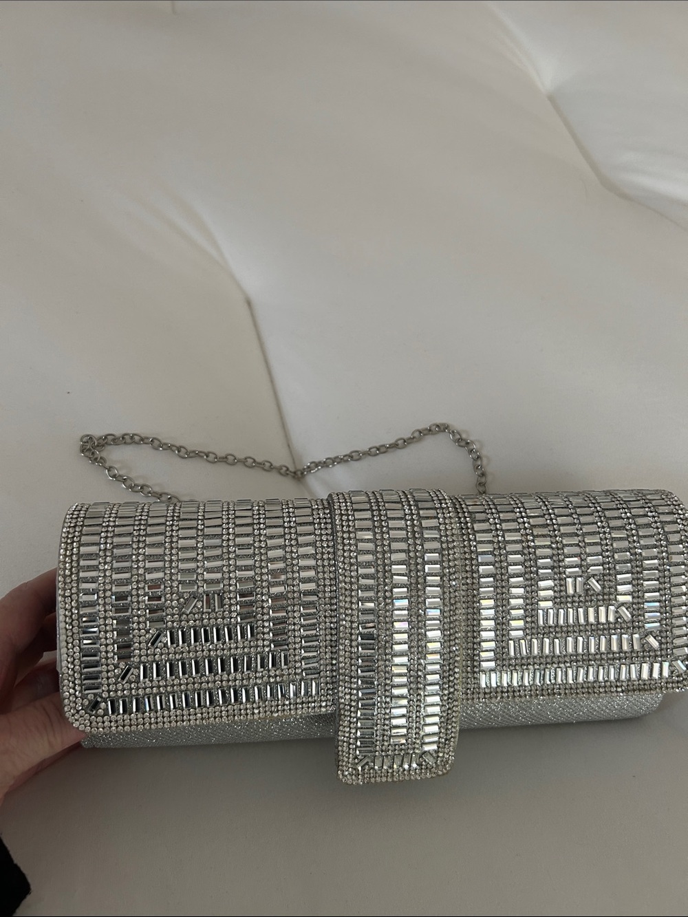 Crystal-Trim Silver Evening Clutch - Picture 4 of 4